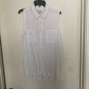 Pure Navy White Sleeveless Button-Front Blouse